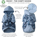 Rocky – The Orginal Lightweight Hooded TEE 100% Organic Cotton Dog Hoodie Pet Coat Sweater for Small, Medium, Large Dogs, Navy Half Camo, Medium