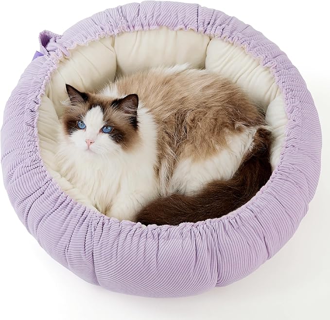 Lesure Cat Beds for Indoor Cats - Washable Cute Cat Beds with Versatile Dual-Use Design, Reversible Donut Pet Bed for Puppy and Kitten, 21x21x7 Inches