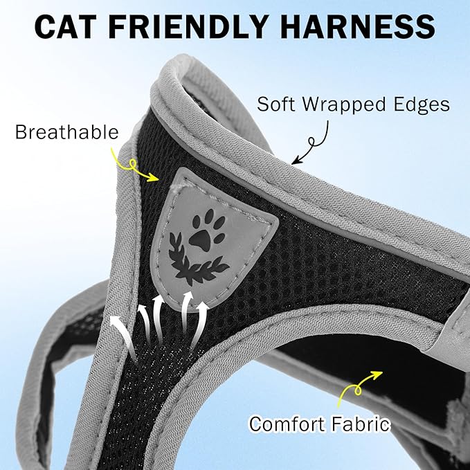 SCENEREAL Cat Harness and Leash Set for Walking Escape Proof, Adjustable Harness for Kitten Puppy Small Medium Large Cats, Reflective Soft Mesh Small Cat Harness, Comfort Fit, Easy Control