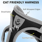SCENEREAL Cat Harness and Leash Set for Walking Escape Proof, Adjustable Harness for Kitten Puppy Small Medium Large Cats, Reflective Soft Mesh Small Cat Harness, Comfort Fit, Easy Control