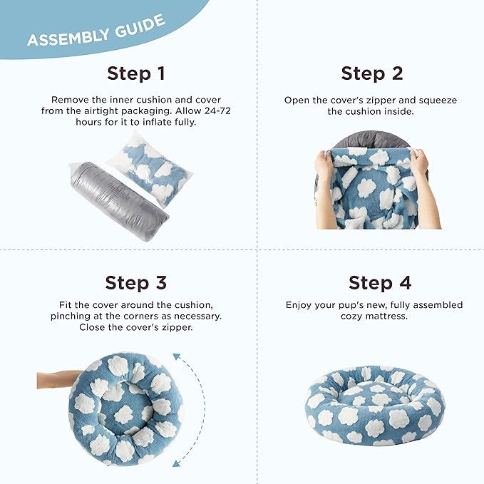 LE SURE Donut Small Dog Bed - Round Cat Beds for Indoor Cats Calming Pet Beds, Cute Modern Beds with Jacquard Shaggy Plush & Anti Slip Bottom, 27 Inch, Blue