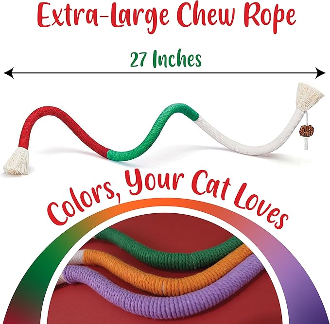 6 PCS Cat Chew Ropes & Silvervine Sticks, Cat Chew Toy Gale Fruit & Raffia for Stress and Anxiety Relief, Enrichment and Play, Kitten Teething Toys, Transfer Chewing from Wires to Cotton Rope