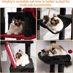 Heybly Cat Tree, 68 inch Multi-Level Cat Tower for Indoor Cats, 2 Widened Plush Perches Cat Condo with Scratching Board and Big Caves, Black and Red HCT025BR