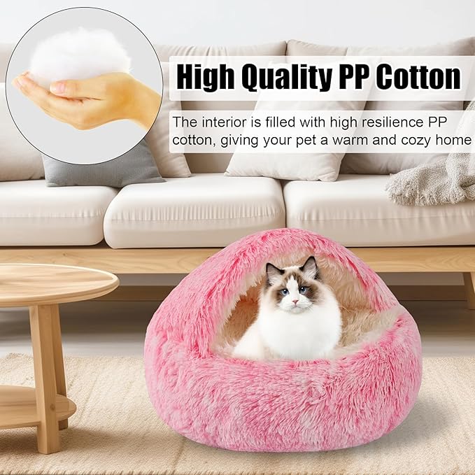 HYQ Dog Bed for Small Dogs, Cozy Cat Cave Bed, Cat Beds for Indoor Cats Washable, Non-Slip Cat Beds, Calming Dog Bed with Hooded Cover, Dog Bed with Cover for Small Medium Pets (Pink, 20×20 Inch)