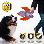 Bite Force - Durable & Strong Dog Toy Purple Dino with Squeaker, Kevlar-Reinforced for Aggressive chewers.