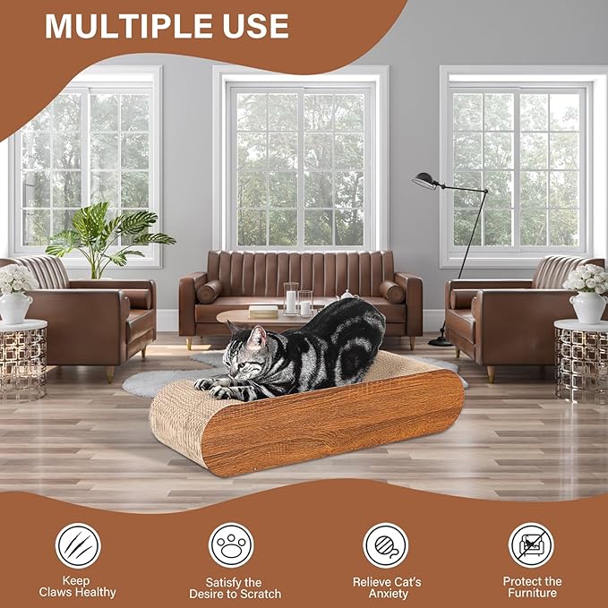 Cat Scratcher, Cardboard Lounge Bed, Bone Shape Design, Recyclable Corrugated Scratching Pad, Stable and Durable, Furniture Protector, Reversible, Brown