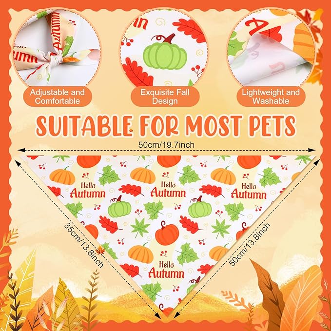 Weewooday 50 Pcs Fall Dog Bandanas Bulk Pumpkin Maple Leaves Thanksgiving Autumn Bandanas for Bibs Adjustable Scarf for Small Medium Large Pet Cat Costume(Leaves Pattern, 19.7 x 13.8 x 13.8 Inch)