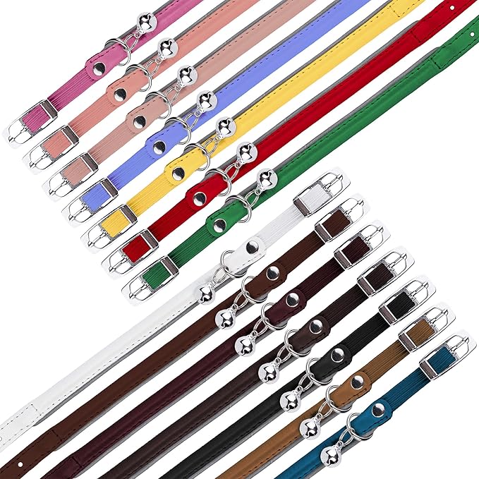 OOPSDOGGY Rolled Leather Cat Collar with Bell, Reflective Kitten Collars with Buckle Include Safety Elastic Strap - Adjustable Small Pet Collars for Boy Girl Cats (Blush)