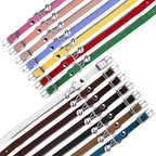 OOPSDOGGY Rolled Leather Cat Collar with Bell, Reflective Kitten Collars with Buckle Include Safety Elastic Strap - Adjustable Small Pet Collars for Boy Girl Cats (Lilac)