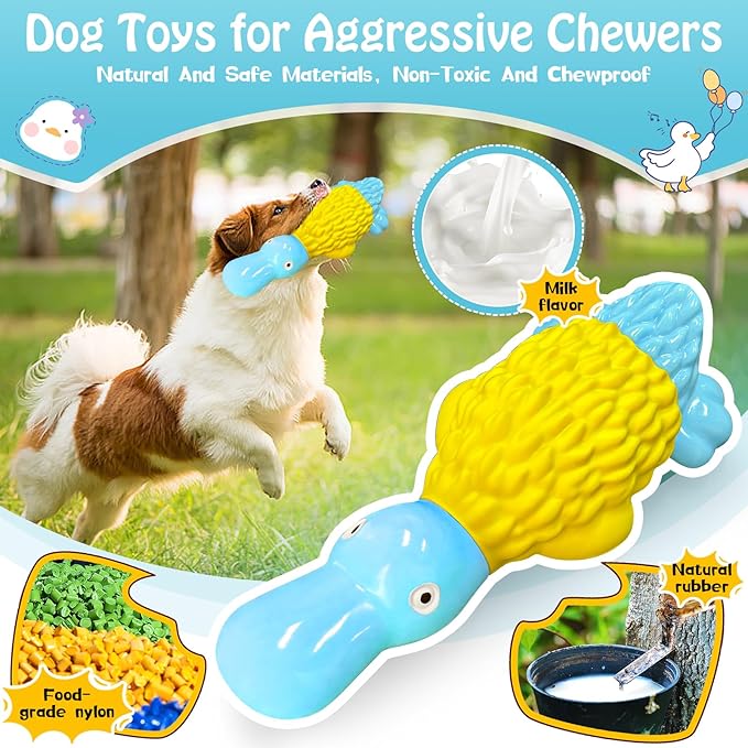 Dog Toys for Aggressive Chewers: Tough Dog Chew Toys-Large Squeaky Dog Toys for All Breed Sizes to Keep Them Busy (Blue)