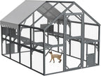 110" Wide Catio Enclosure,Wooden Outdoor Cat Catio - XL Walk-in w/60 Human Door, 2 Suspension Bridges & 5 Platforms | Weatherproof Oxford Roof & Safety Latches,(Gray)