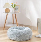 Calming Donut Dog Bed Small, Plush Round Cuddler Dog & Cat Bed, Anit-Anxiety Marshmellow Fluffy Faux Fur Cushion(20", Grey)