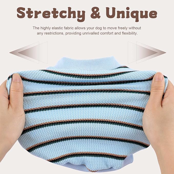 Dog Shirt, Pet Clothes for Chihuahua, Yorkie Teacup Costumes Striped, Small Dogs Sleeveless Tank Top Vest, Breathable Cotton Puppy T-Shirt, Cat Apparel Outfit (Blue, L)