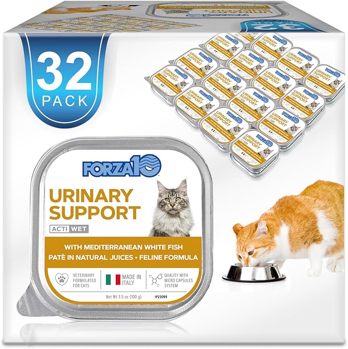 Forza10 - Cat Food, Urinary Tract Wet Cat Food, Non GMO, Vet-Approved UTI Support with Salmon Flavor, Made in Italy (3.5 oz, 32 Pack)