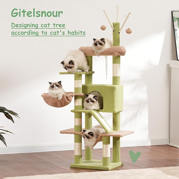 Cat Tree, Multi-Level Cat Tower for Indoor Cats, Cat Condo with Cat Scratching Post and Board, Cat Hammock, Cactus GCT011GY