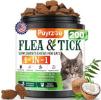 4-in-1 Flea Treatment for Cats Chewable, Natural Cat Flea and Tick Prevention Chewable Supplement for Skin & Coat | Immunity Support | Digestive | Flea & Tick Treatment for All Breeds & Sizes