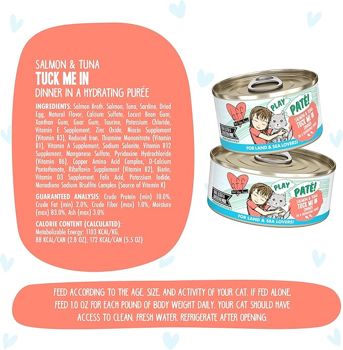 Weruva B.F.F. Play - Best Feline Friend Paté Lovers, Aw Yeah!, Salmon & Tuna Tuck Me in with Salmon & Tuna, 5.5oz Can (Pack of 8)