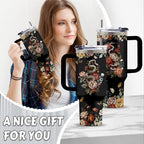 Goth Gifts for Women, 40 Oz Flower of Darkness Tumbler with Handle & Straw, Goth Water Bottle, Birthday Gift for Goths Lover Snake Lovers, Stainless Steel Goths Tumbler, Gifts for Fathers Day