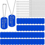 Yinkin 200 Pcs Personalized Military Dog Tags Set Including 100 Pcs Aluminum Blank Dog Tags for Engraving 100 Ball Steel Chain Rectangle Metal Blank Stamping Label for DIY Craft(Blue)