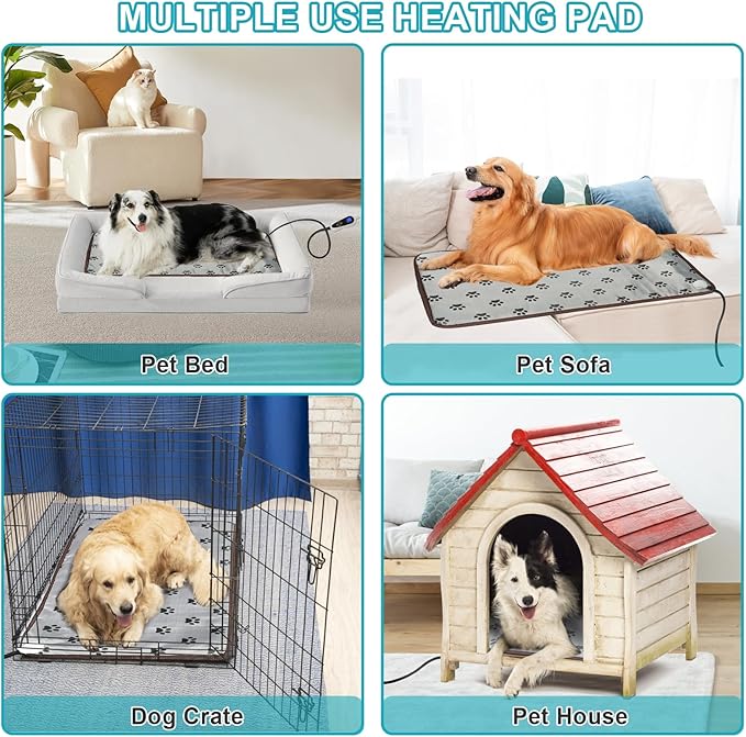 Dog Heating Pad, Heat Mat for Puppies, Waterproof Pet Heater, Whelping Heat Pad, Dog Beds for Indoor Dogs (Grey, 28x18 in)