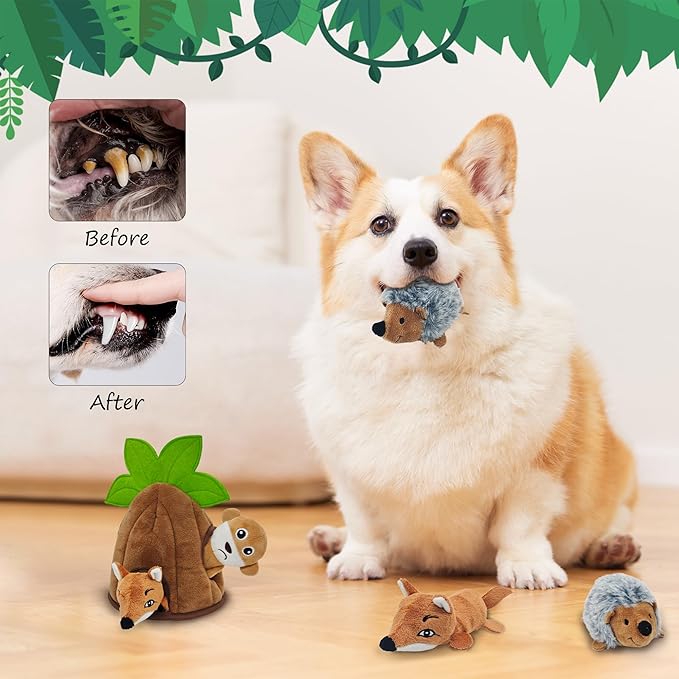 4 Packs Crinkle Squeaky Hide and Seek Puppy Toys to Keep Them Busy, Durable Cute Pet Toys for Small Medium Dogs, Interactive Plush Stuffed Chew Toy, Not for Aggressive Chewers - Coconut Tree