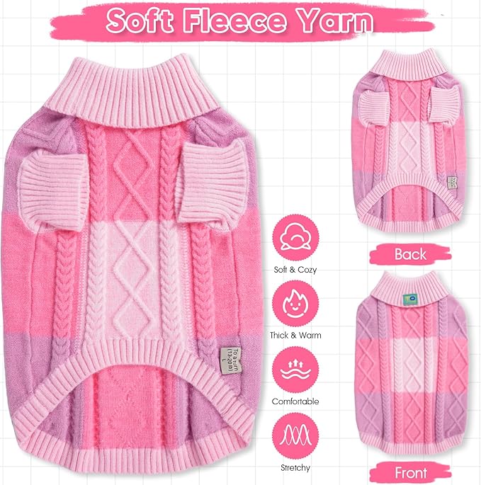 Turtleneck Pet Sweaters for Dogs Boys or Girls,Color Inlay and Moving Needle Pattern Dog Sweater,Pet Clothes,Dog Sweaters,Suitable for Various Breeds Dogs or Sizes (Pink Group,3XL)