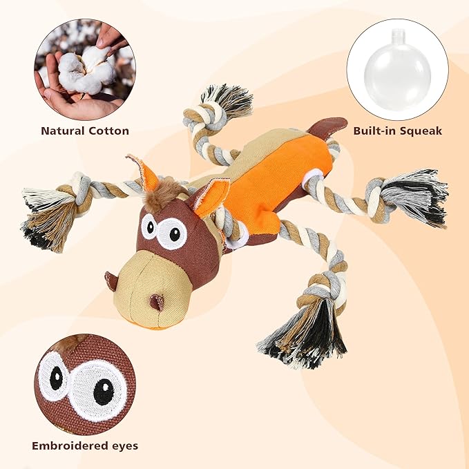 IOKHEIRA Dog Toys for Aggressive Chewers,Tough Indestructible Dog Toys,Squeaky Toys for Large Dogs, Chew Toys for Puppy Middle Big Pets-Donkey, Orange