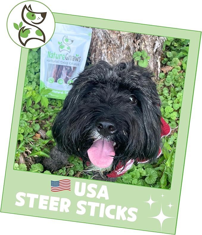 Nature Gnaws USA Steer Sticks for Dogs 5-7" (8oz) - Mixed Thickness - Long Lasting for Aggressive Chewers and Large Dogs - Natural Beef Bully Dog Chew Bones