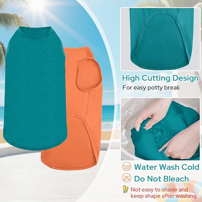 2 Pack Dog Shirts, Quick Dry Lightweight Dog T-Shirts Sleeveless Vest, Breathable Pet Clothes Tank Top for Large Medium Dogs, Mint Blue+Orange Yellow (M)