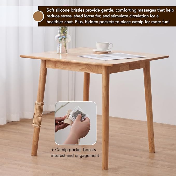 2Pcs PetPals Anywhere Cat Massager with Adjustable Bands and Soft Silicone Bristles, Fits Cat Trees, Furniture & More, Soothing, Easy-to-Clean Grooming Tool for Indoor Cats