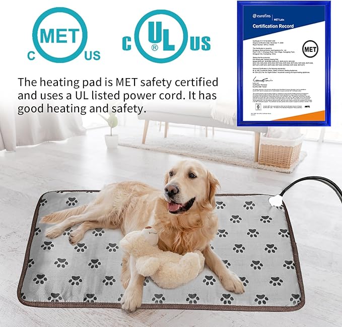 Cat Heating Pad, Heat Mat for Kittens, Heated Cat Bed, Waterproof, Cat Heating Pad Indoor, 23x17 in, Grey