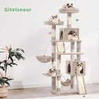 Cat Tree for Indoor Cats, 71'' (180cm) Multi-Level Cat Tower for Large Adult, Sturdy Cat Tree House with 2 Scratching Boards 7 Posts, 2 Plush Perches/Condos, Hammock, Muchroom GCT032MU