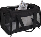 Cat Carrying Case - Pet Carrier Airline Approved, Protable and Breathable Pet Travel Carrier Removable Fleece Pad, Collapsible Cat Carrier Dog Carrier for Medium Cats Small Cats Dogs (Small, Black)