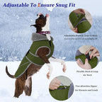Dogcheer Dog Coat, Christmas Dog Jacket Waterproof Puppy Winter Coat for Cold Weather, Reflective Adjustable Pet Snow Jacket Warm Turtleneck Fleece Sweater for Small Medium Large Dogs - Green, 2XL
