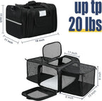 Pet Dog Cat Carrier Soft, Airline Approved Dog Carriers for Small Dogs, Washable Pet Carrier, Large Cat Travel Carriers, Portable TSA Carrier in Cabin, Soft Pet Bag Carrier for Puppy (Black)