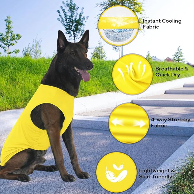 2 Pieces Dog Shirts, Soft and Cool Dog Sleeveless Vest, Breathable Lightweight Pet Tshirt, Summer Pet Apparel Tank Top for Medium Large Pets - Yellow+Blue (XL)