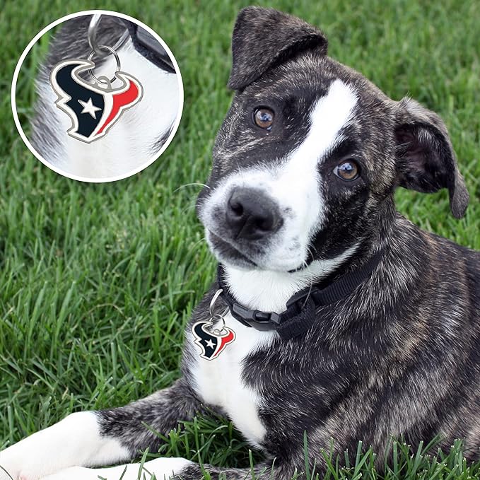 NFL Houston Texans Engraving Pet ID Tags in 32 Team Logo Shapes Personalized Dog Tags and Cat Tags with 3 Lines of Customizable Text for Tracking & Safety. Stainless Steel Pet ID Tracking Tags
