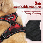 rabbitgoo Dog Harness No Pull with 2 Leash Clips, Adjustable Soft Padded, Reflective Oxford No Choke Pet Vest with Easy Control Handle for Medium Sized Dogs, Red Plaid, M