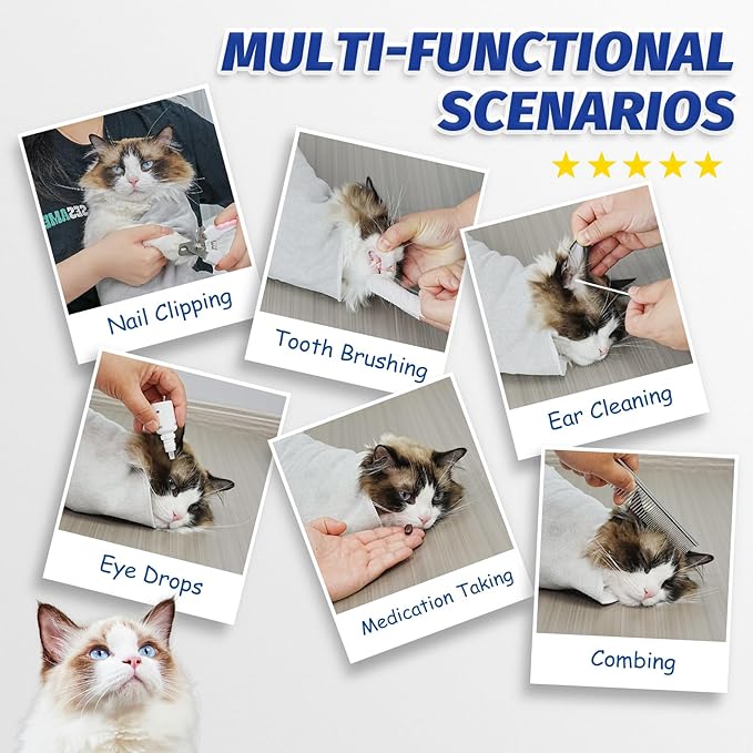 Supet Cat Wrap for Cutting Nails, Self-Adhesive Cat Grooming Wrap, Anti-Scratch Cat Wrap for Grooming, Ideal for Medicine, Nail Clipping, Teeth Brushing, Ear Cleaning