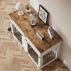 Dog Crate Furniture for 2 Dogs, 55 Inch Dog Crate Indoor with Removable Divider and Shelf Storage, Wooden Dog Crates for Medium Dogs, White