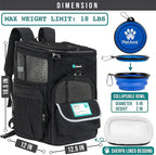 PetAmi Dog Backpack Carrier, Airline Approved Cat Backpacks for Carrying Small Large Cats, Pet Carrier Back Pack, Ventilated Soft Sided for Travel, Hiking, Camping, Max 18 lbs, Black