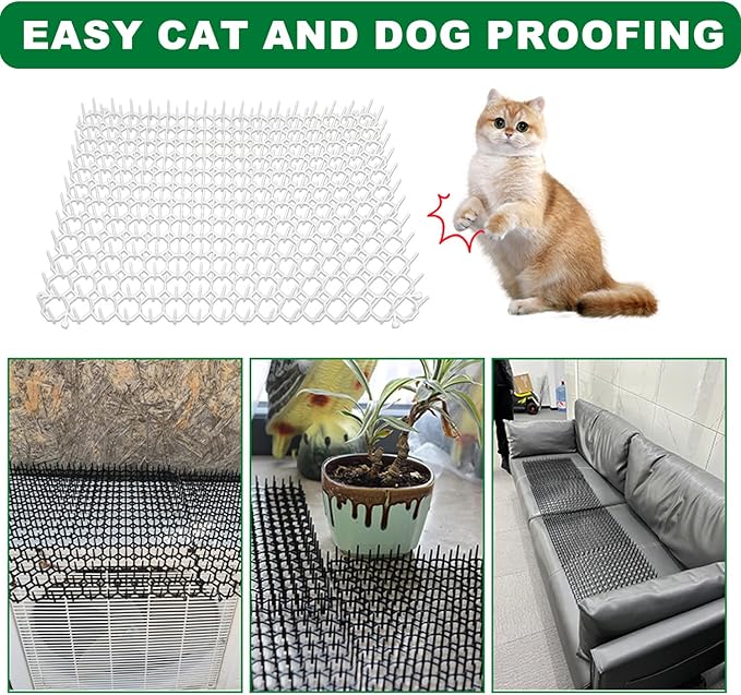 10 Pack Cat Scat Mat – 17 x 14 Inch Flexible Plastic Spike Mats, Cat Deterrent Pad for Indoor Outdoor Furniture & Garden Use, Keep Cats Out of Yard (White)