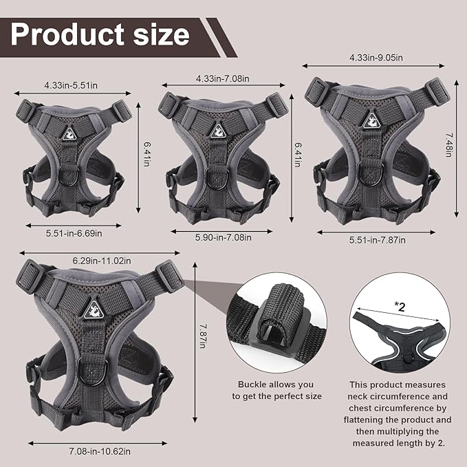 Wanheart Summer cat Chest Harness and Leash, Anti-Escape Adjustable Soft mesh cat Leash and Chest Harness Set for All Types of Cats cat Vests (Grey, XL:16.5-22.04lb)