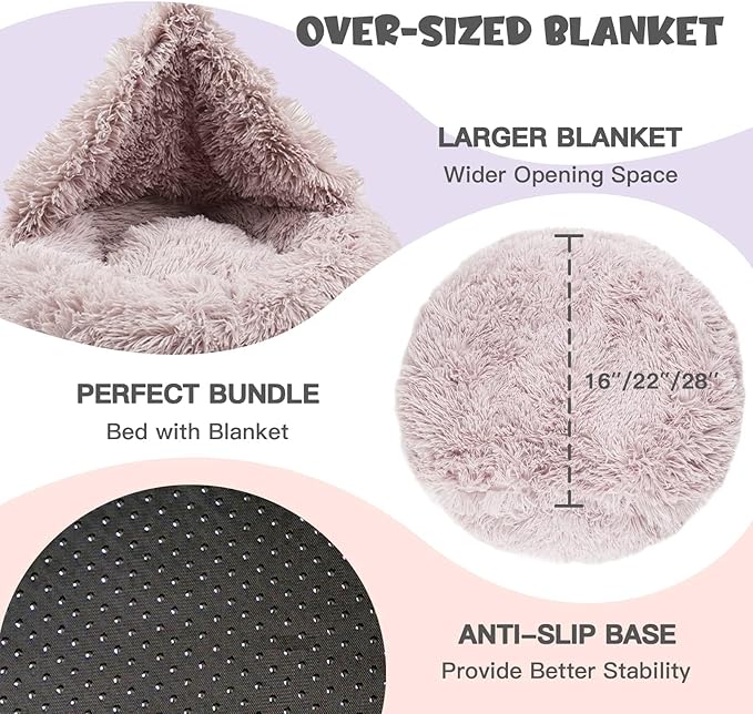 Himax Dog Beds for Large Dogs, Donut Dog Bed with Blanket Attached, Calming Dogs Beds Washable (20"/26"/35") Beige