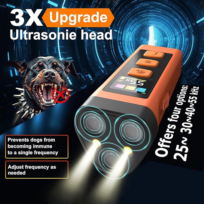 2 Pack Dog Bark Deterrent Device, Color Display 2000 mAh Rechargeable Ultrasonic Anti-Barking Trainer with 4 Frequency Settings 25/30/40/55 kHz, 65ft Long-Range, Safe & Effective Indoor Outdoor Use