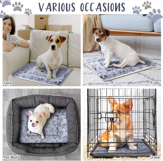 2 Pack Self Warming Cat Mat Self Heating Cat Pad Cat Bed Reversible Machine Washable Reflects Body Heat Warm Thermal Pet Pad Crate Blanket for Feral and Indoor Cat (Dog Paw,21" X 14")