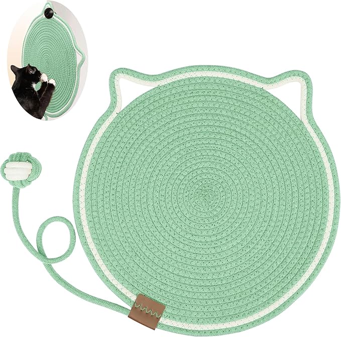 Cat Scratcher Mat, Natural Cotton Rope Cat Scratch Pad, 15.7'' Round Horizontal Floor Cat Scratching Pads for Indoor Cats, Cat Furniture Protector for Wall, Couch, Carpets, Sofas