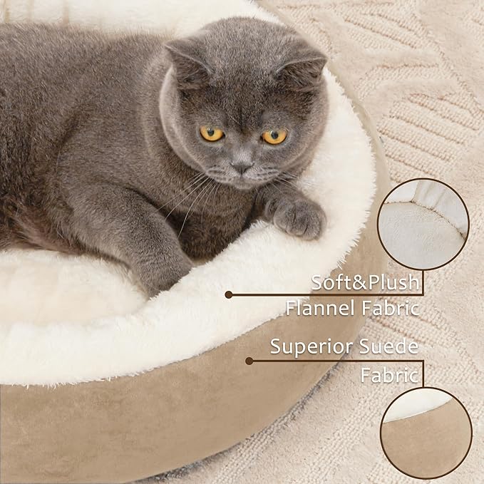 Love's cabin Round Donut Cat and Dog Cushion Bed, 20in Pet Bed for Cats or Small Dogs, Anti-Slip & Water-Resistant Bottom, Super Soft Durable Fabric Pet beds, Washable Luxury Cat & Dog Bed Camel