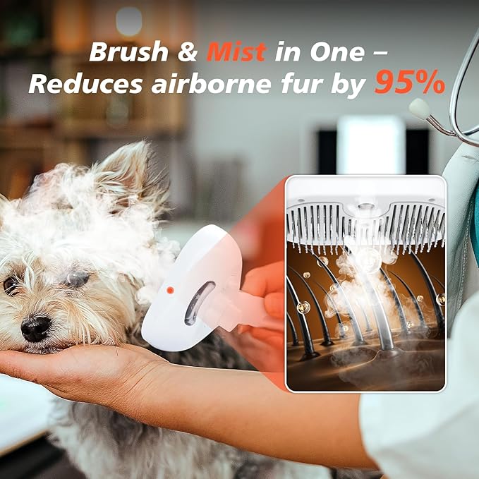 Steam Dog Brush for Shedding & Grooming - Self-Cleaning Deshedding Brush with Spritz Function, Slicker Pet Spray Hair Removal Comb | Defurring Tool for Long and Short Haired Dogs Cats (White)