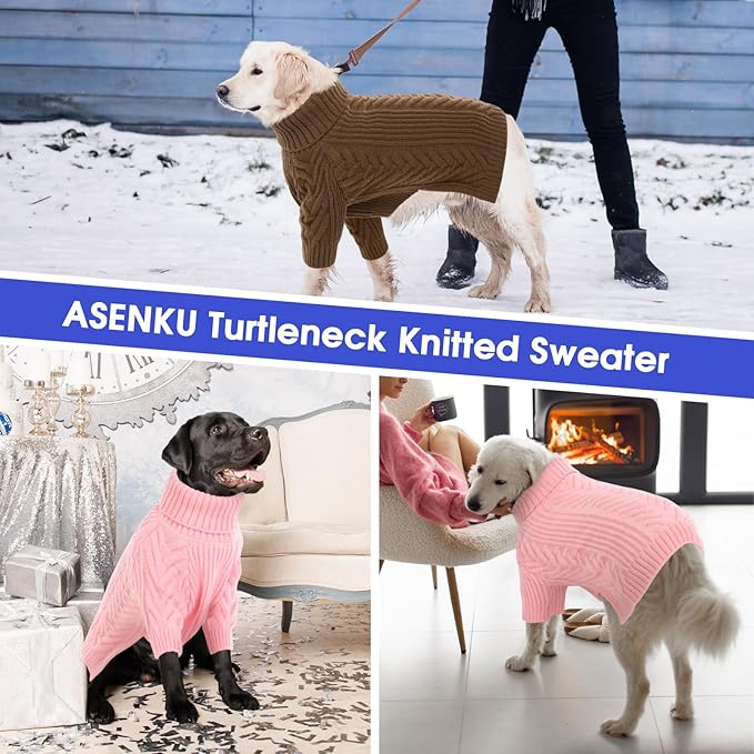 ASENKU Extra-Large Dog Sweater, Dog Sweaters for Extra Large Dogs, Pet Sweatshirt Apparel Turtleneck Pullover Winter for Doberman, Great Dane (Coffee, 4XL)